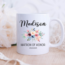 Load image into Gallery viewer, Personalized Matron of Honor Mug Floral