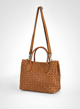 Load image into Gallery viewer, Tan Hand Woven Leather Bag Small Size