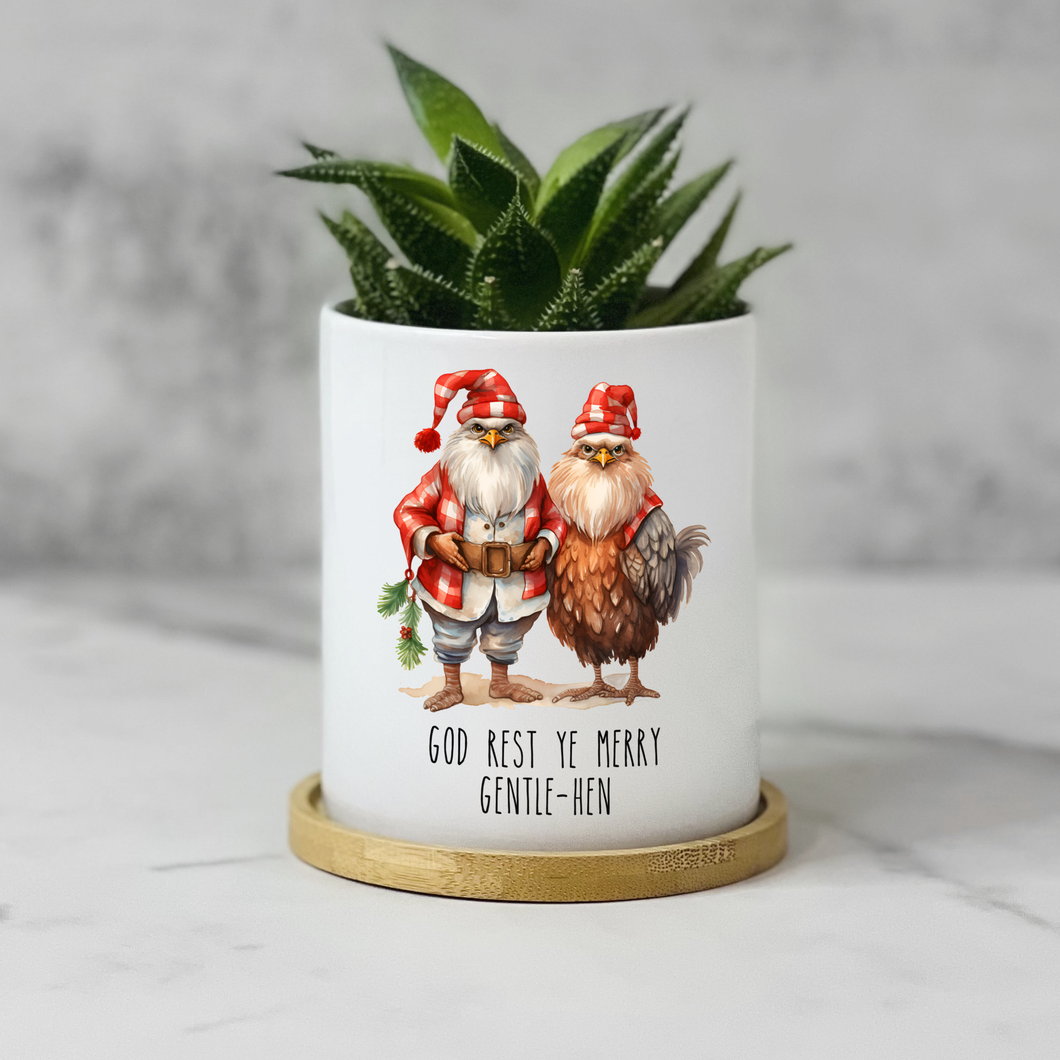 Chicken Couple Christmas God Rest Ye Merry Gentle-He Planter