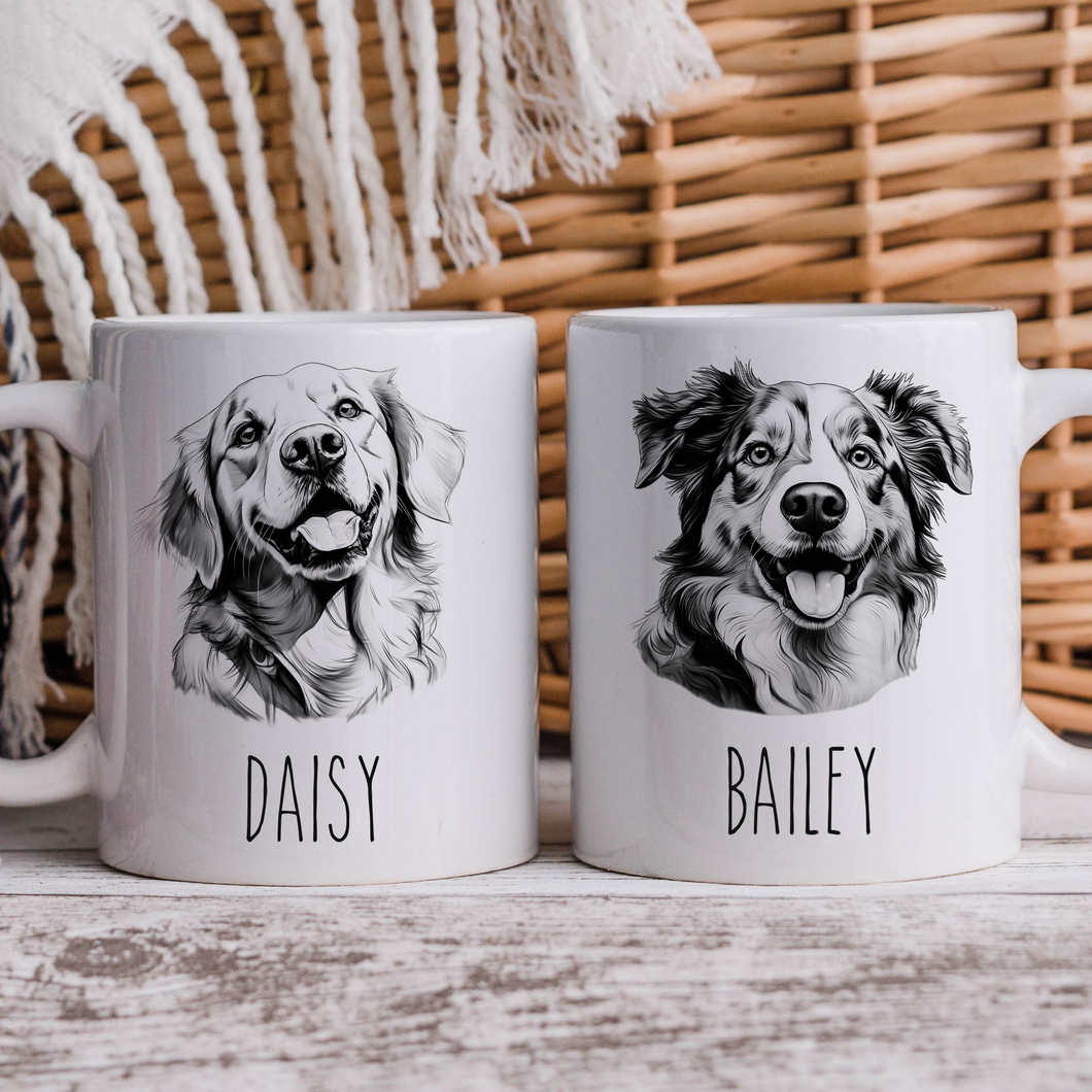 Personalized Dog Mug 100+ Breeds in Black and White