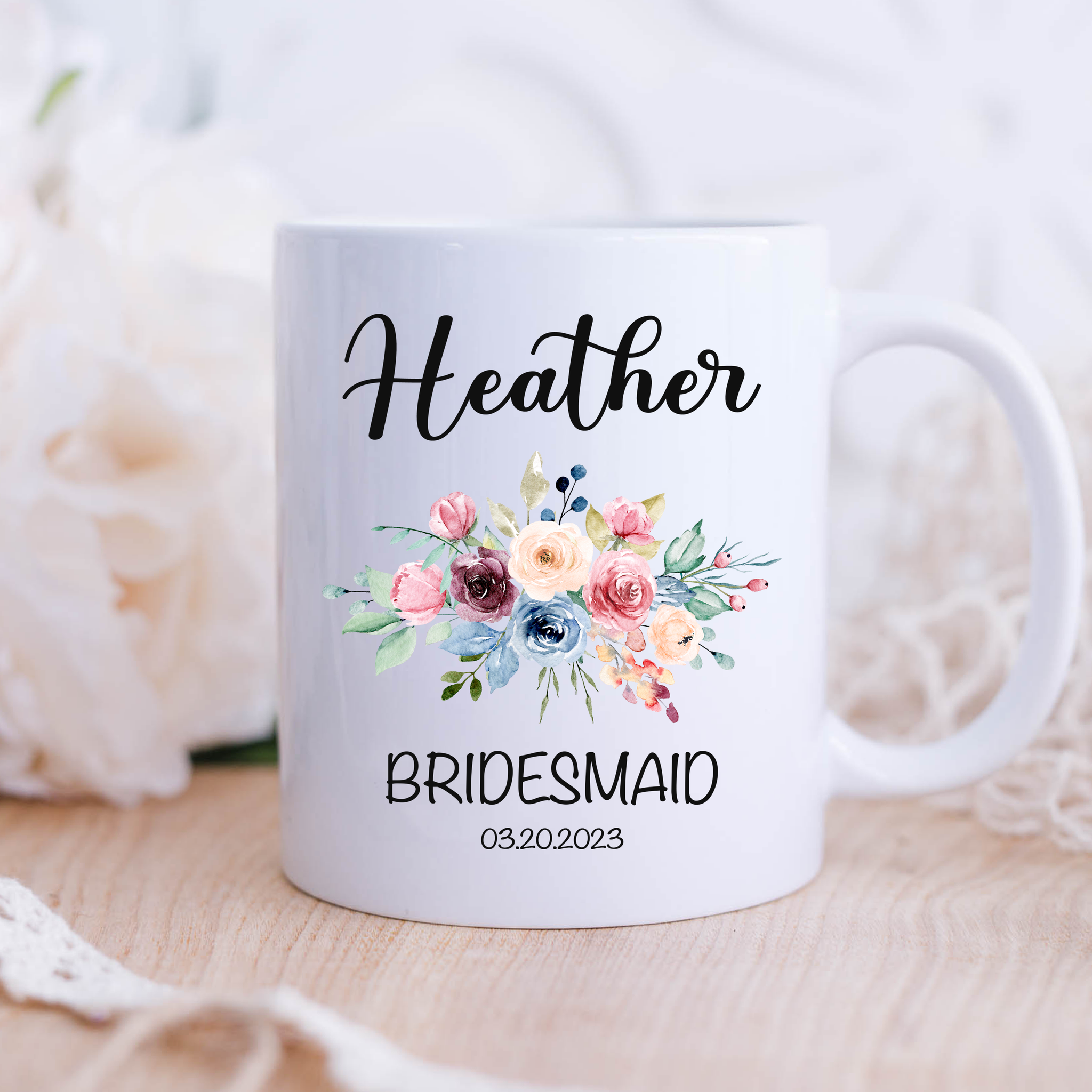 Personalized Bridesmaid Mug Floral – Pine and Pineapple