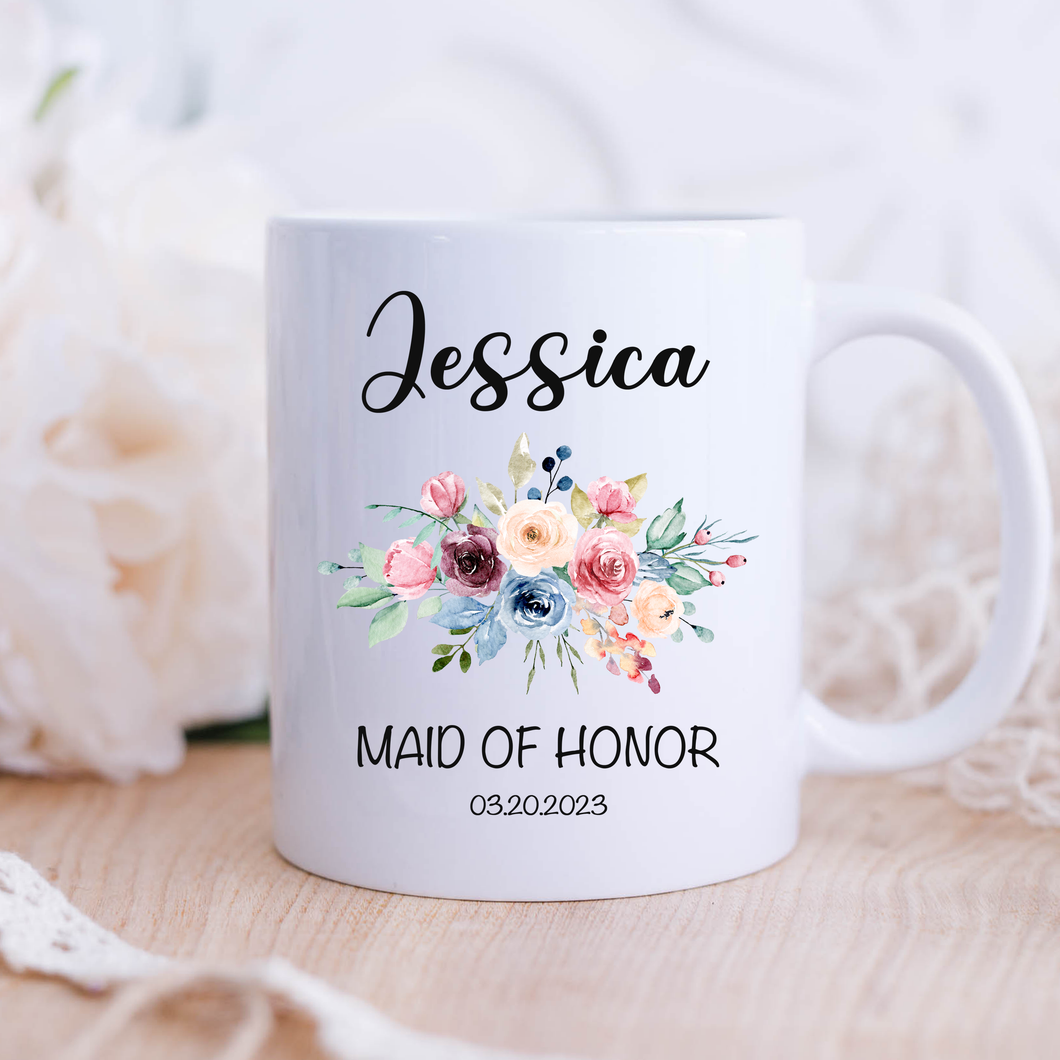 Personalized Maid of Honor Mug Floral