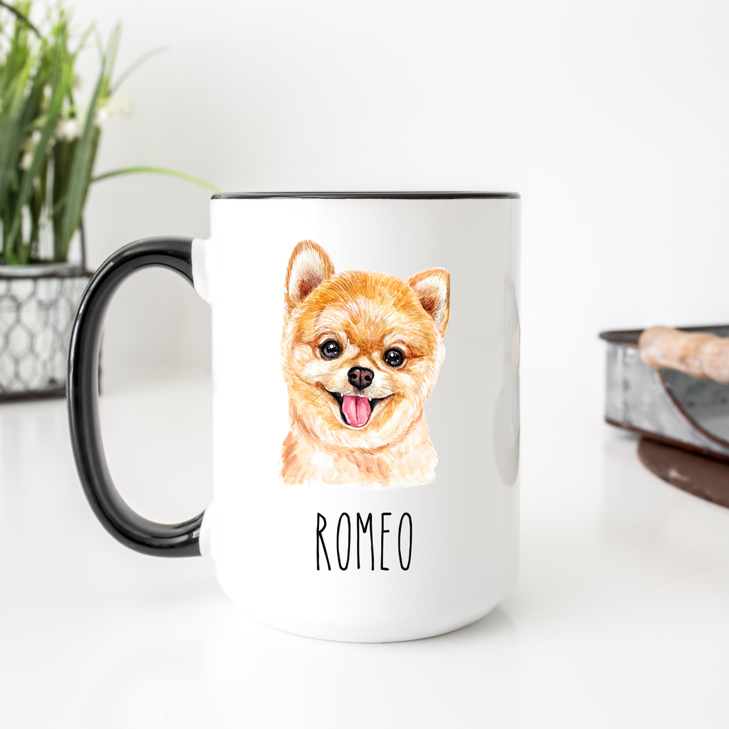 Pomeranian Dog Face Personalized Coffee Mug Pine and Pineapple