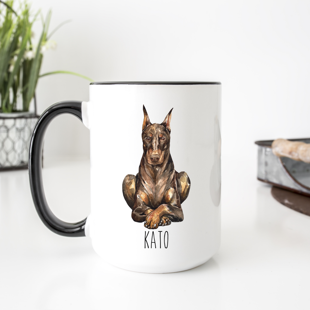 Brown Red Doberman Dog Personalized Coffee Mug