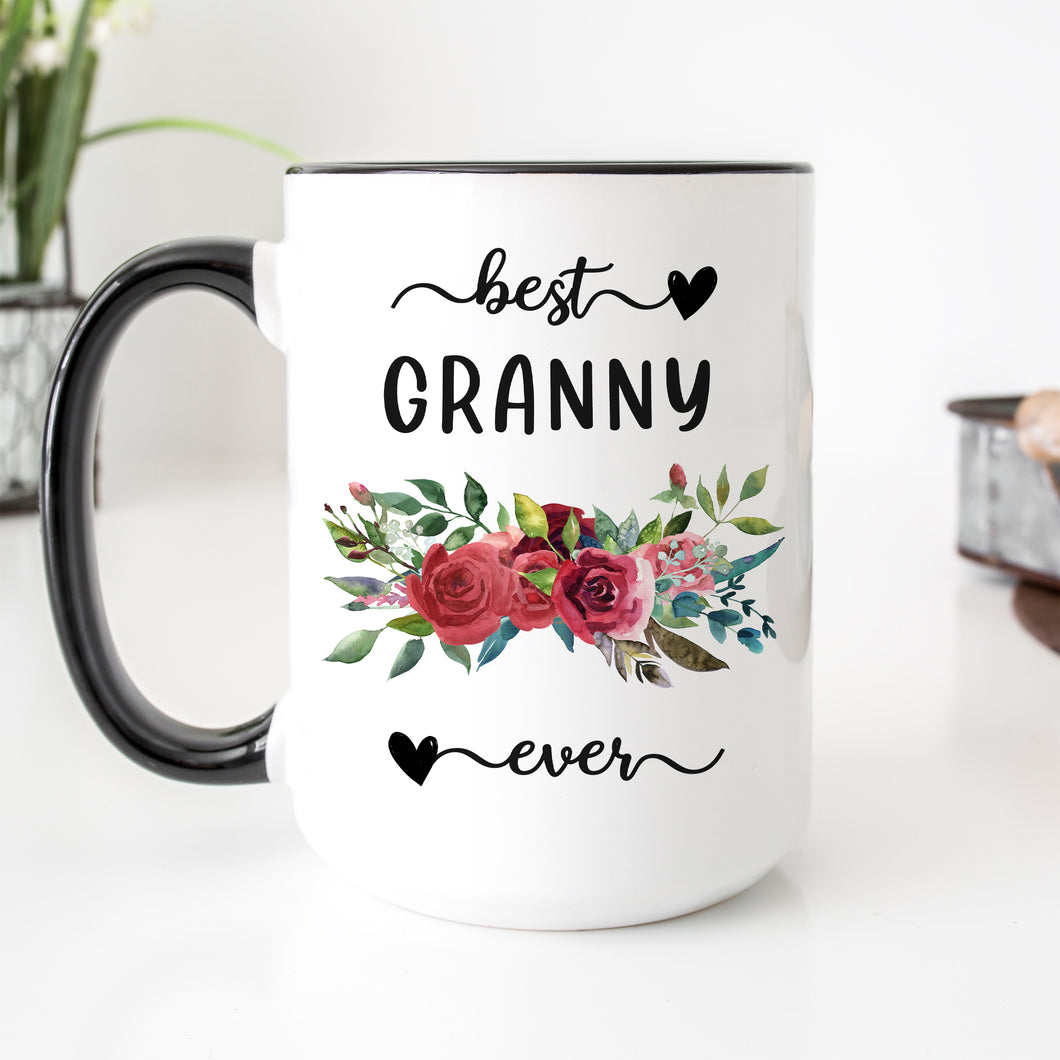 Best Granny Ever Red Floral Mug