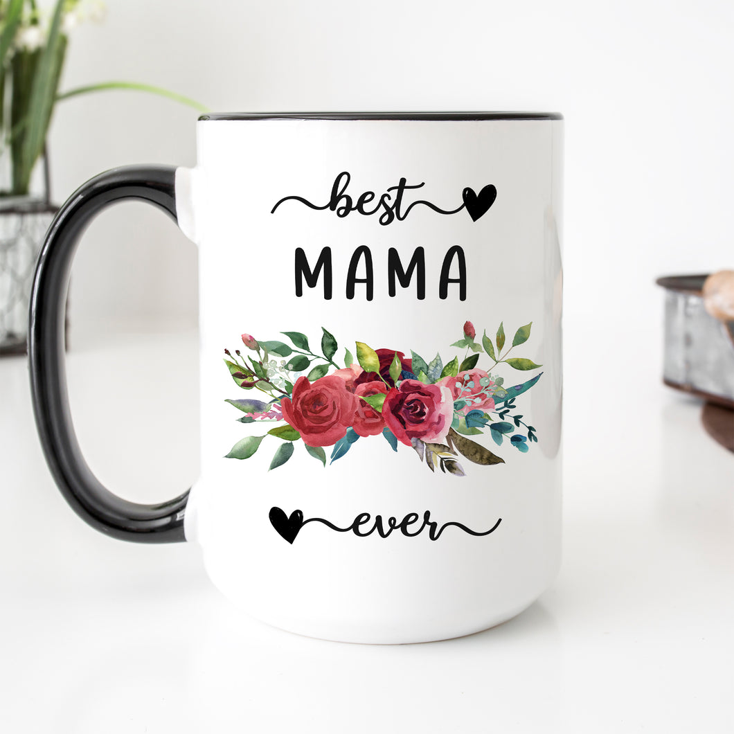 Best Mama Ever Red Floral Mug