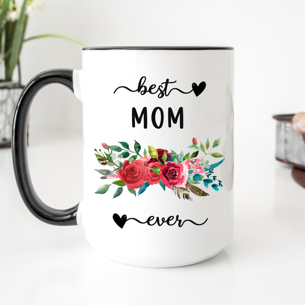Best Mom Ever Red Floral Mug