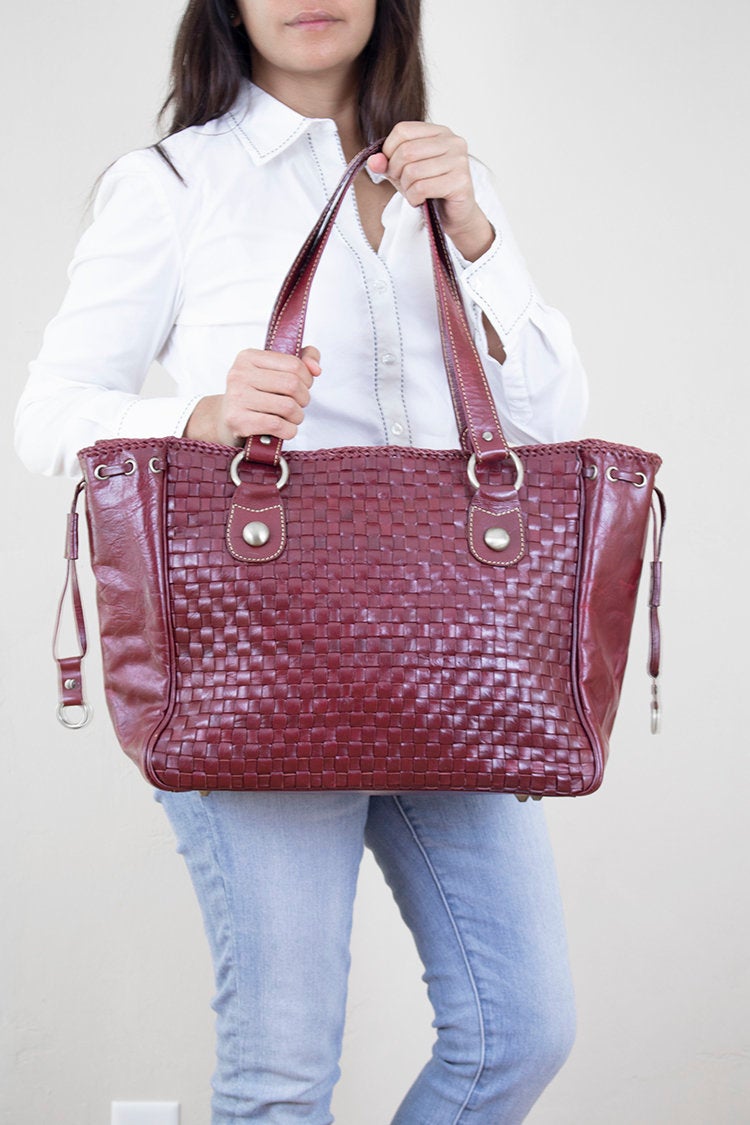Maroon Large Leather Tote Bag