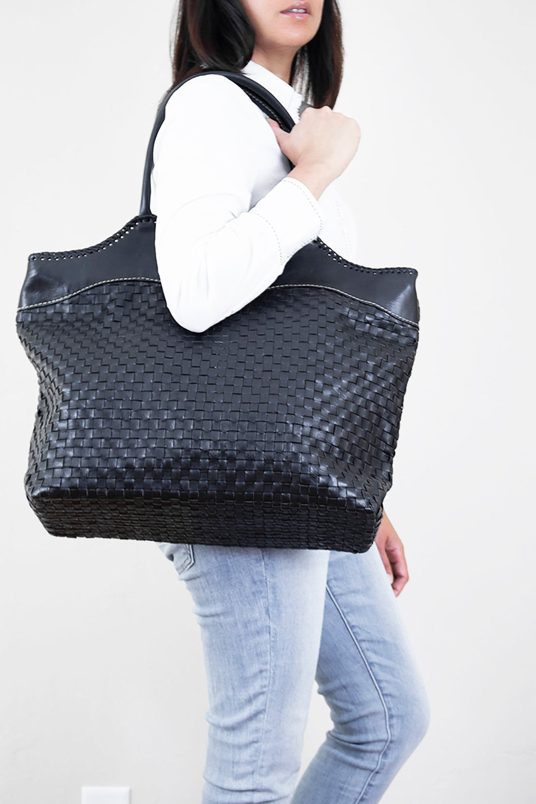 Black Large Leather Tote Bag