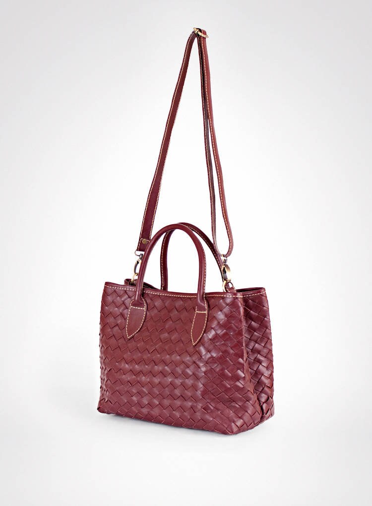 Maroon Hand Woven Leather Bag