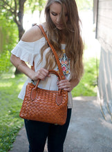 Load image into Gallery viewer, Tan Hand Woven Leather Bag Small Size
