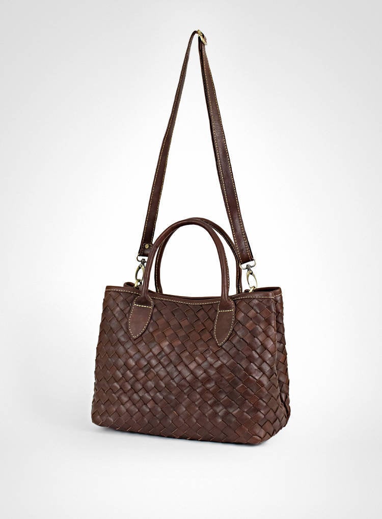 Brown Hand Woven Leather Bag Small Size